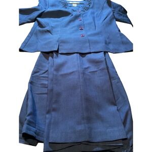 Sag Harbor Womens Blue Embroidered Button Front Jacket & Pants Set Size 16